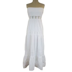 Giocam Sleeveless Tiered Maxi Long Dress White XL Embroidered Peruvian Cotton